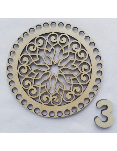 Base de Madera Troquelada "Fantasía 3" (16cm) - Para Cestas y Crochet