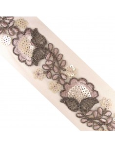 Galón camel tul bordado flores lentejuelas