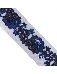 Galón marino tul bordado lentejuelas