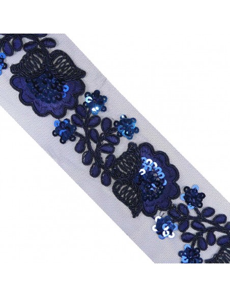 Galón marino tul bordado lentejuelas