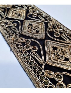 Galón negro bordado oro 8,5 cm