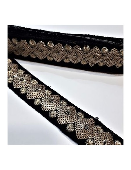 Galón negro con lentejuelas doradas 3 cm