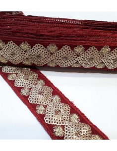 Galón granate con lentejuelas doradas 3 cm