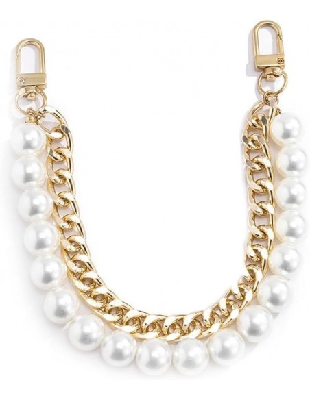 Asa de Perlas y Cadena Dorada para Bolso (32 cm) - Doble Estilo