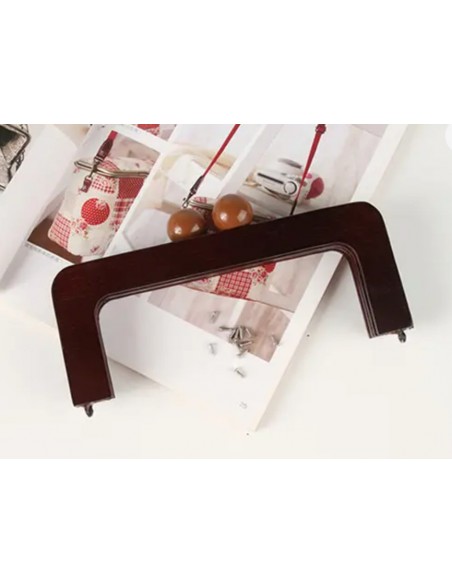 Boquilla de Madera Negra y Bolas Marrones (20 cm) - Cierre para Bolso