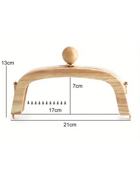 Boquilla de Madera Natural para Bolso (21 cm) - Fijación con Tornillos y Anillas