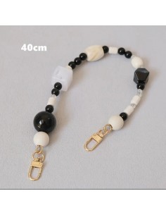 Asa de Bolso con Cuentas Geométricas (40 cm) - Negro y...